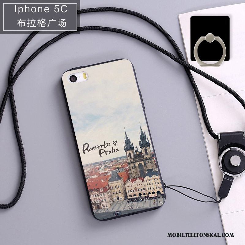 iPhone 5c Skydd Mobil Telefon Silikon Skal Hängsmycken Fallskydd Svart