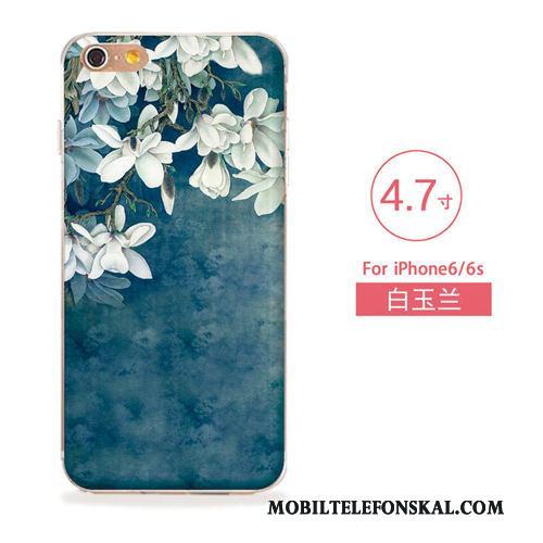 iPhone 6/6s Lättnad Skal Telefon Fodral Blommor Konst Ny Blå
