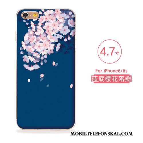 iPhone 6/6s Lättnad Skal Telefon Fodral Blommor Konst Ny Blå