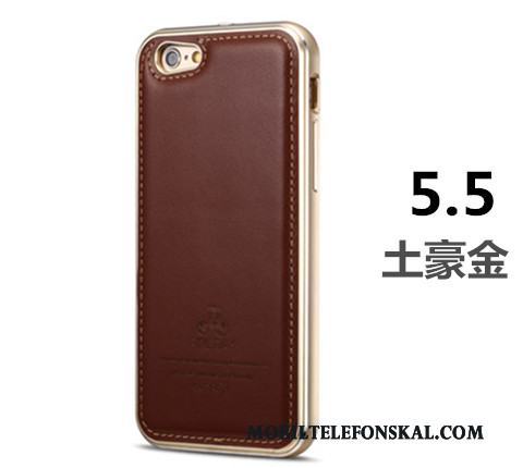 iPhone 6/6s Plus Fodral Metall Skal Skydd Telefon Svart Äkta Läder