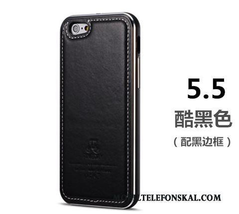 iPhone 6/6s Plus Fodral Metall Skal Skydd Telefon Svart Äkta Läder