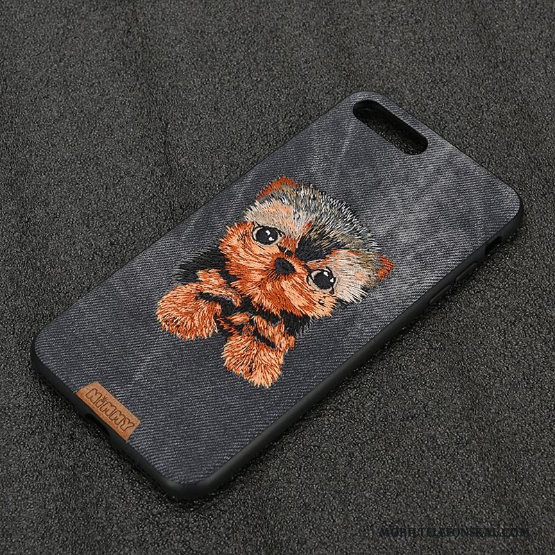 iPhone 6/6s Plus Hund Broderi Denim Silikon Skal Telefon Blå All Inclusive