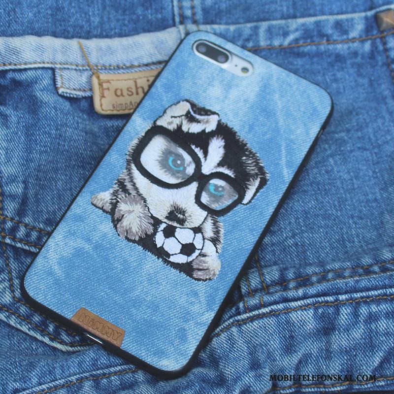 iPhone 6/6s Plus Hund Broderi Denim Silikon Skal Telefon Blå All Inclusive