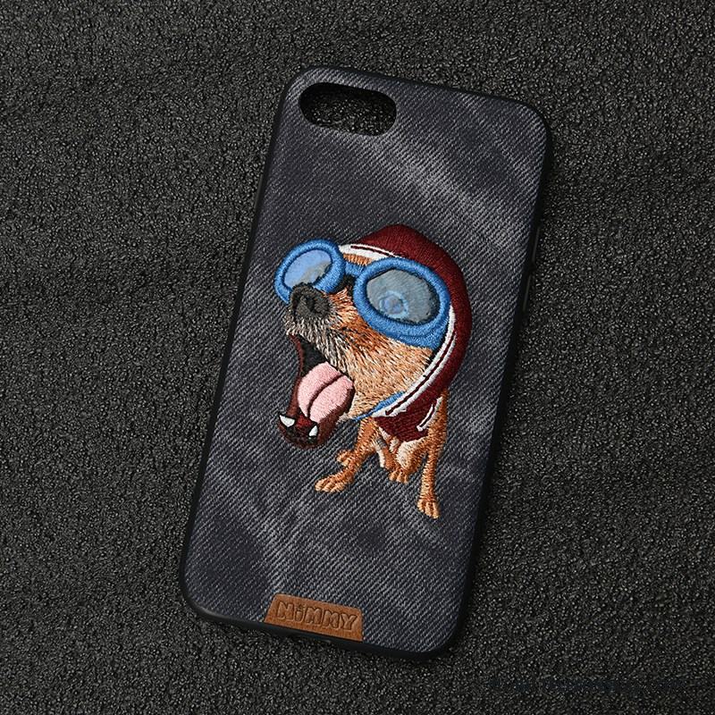 iPhone 6/6s Plus Hund Broderi Denim Silikon Skal Telefon Blå All Inclusive