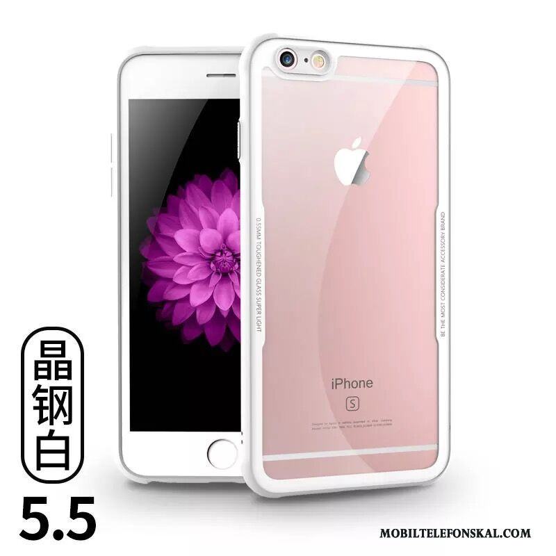 iPhone 6/6s Plus Par Fodral Härdat Glas Skal Telefon Röd Transparent