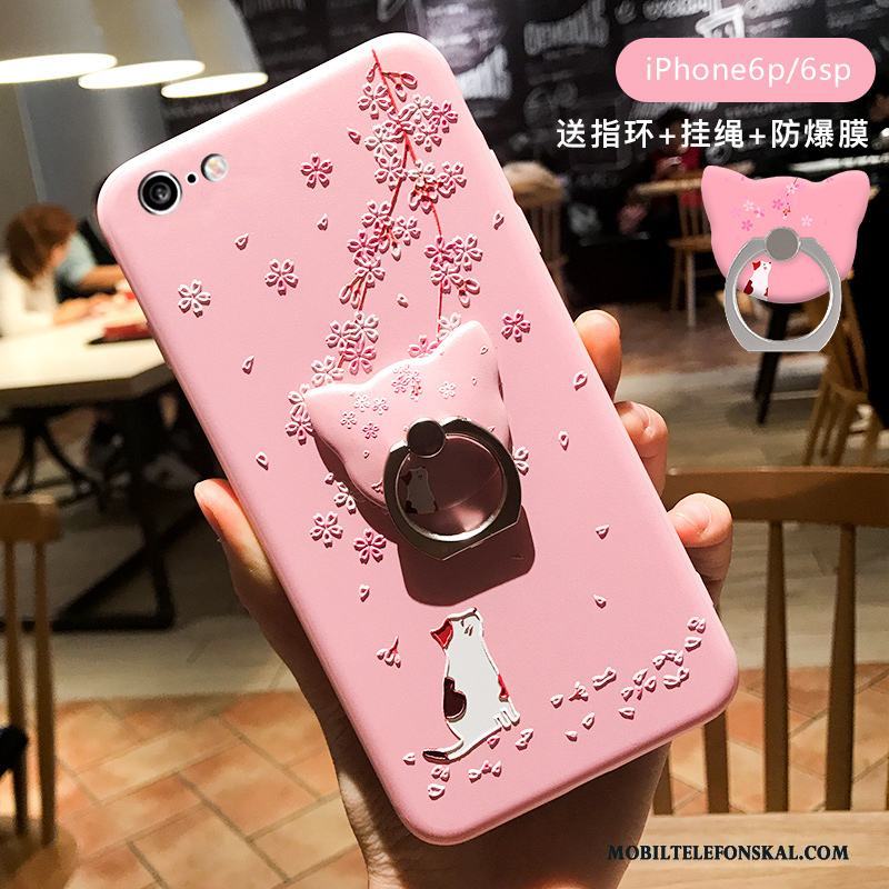 iPhone 6/6s Plus Skal Ring All Inclusive Tecknat Hängsmycken Katt Rosa Fallskydd