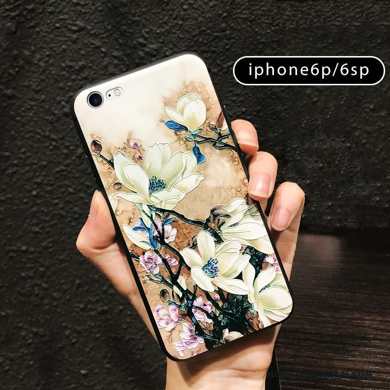 iPhone 6/6s Plus Skal Telefon Röd Retro Fodral Mjuk Silikon Blommor