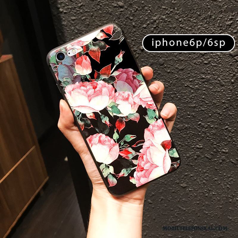 iPhone 6/6s Plus Skal Telefon Röd Retro Fodral Mjuk Silikon Blommor