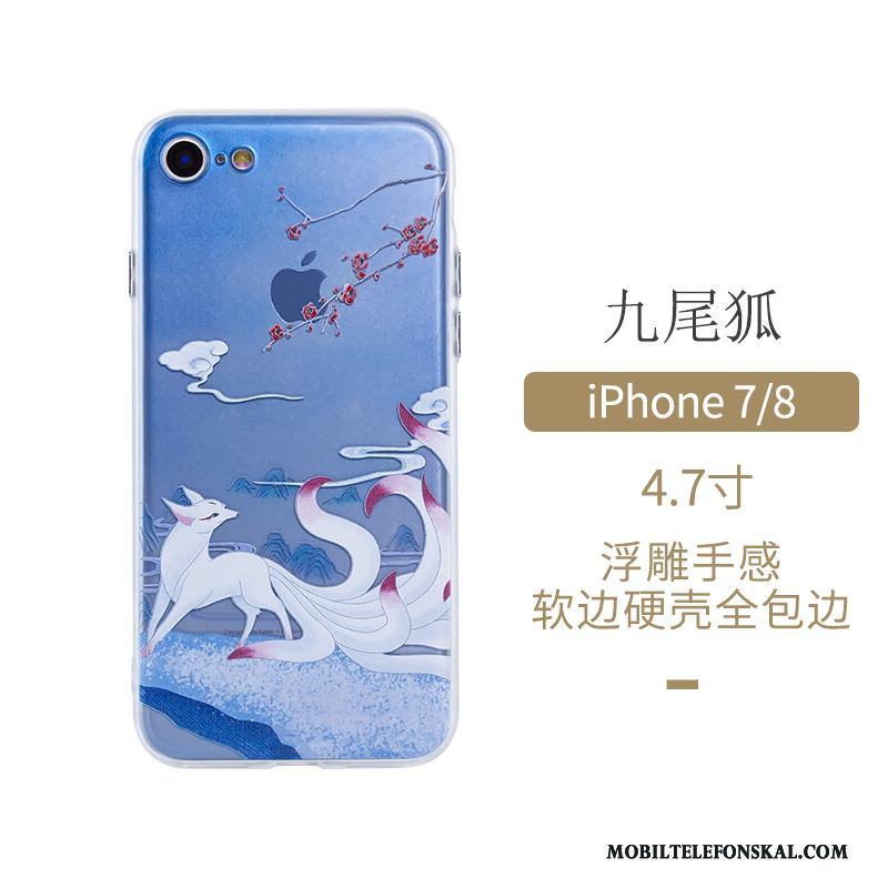 iPhone 7 Kinesisk Stil Skydd Fallskydd Originalitet Skal Telefon Blå Fodral