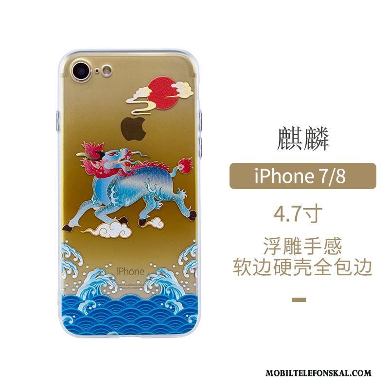 iPhone 7 Kinesisk Stil Skydd Fallskydd Originalitet Skal Telefon Blå Fodral