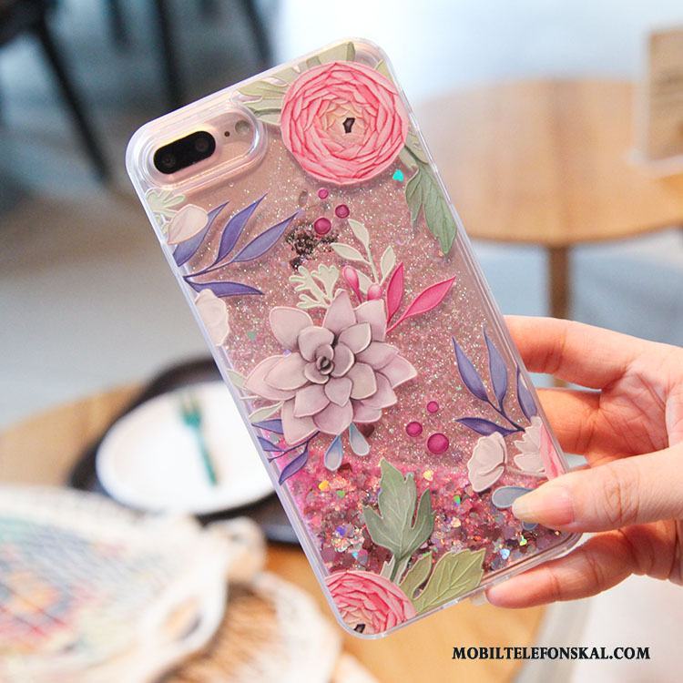 iPhone 7 Plus Blommor Pulver Rosa Kvicksand Fågel Vätska Skal Telefon