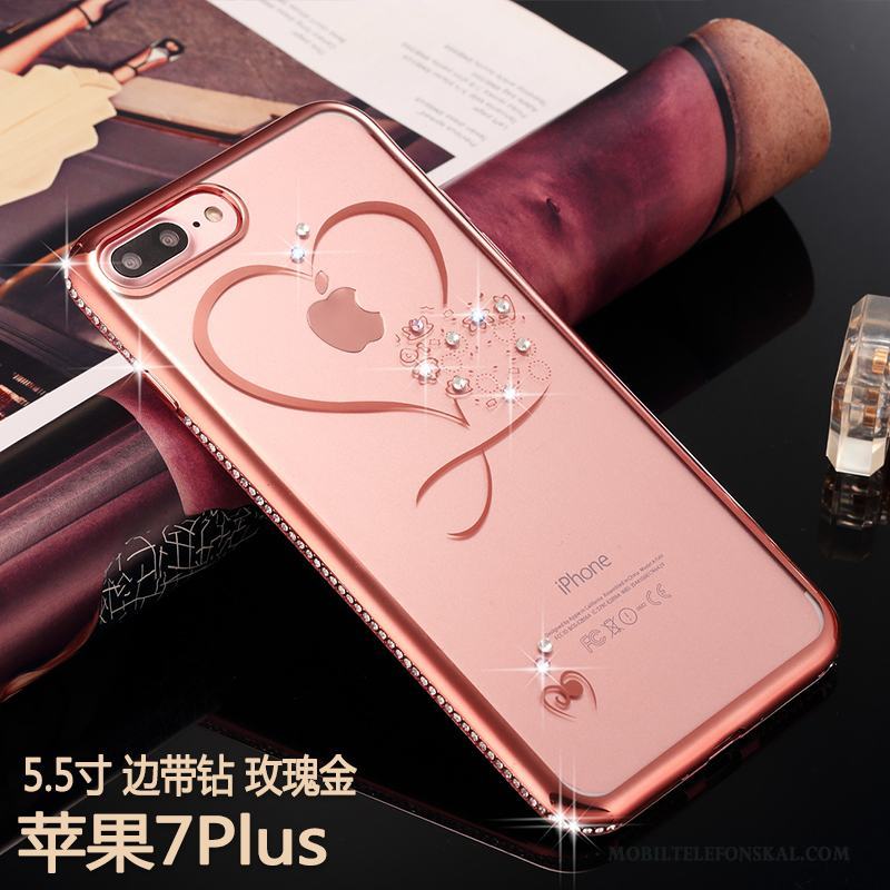 iPhone 7 Plus Lyxiga Mjuk Transparent Rosa Guld Skal Fodral Strass