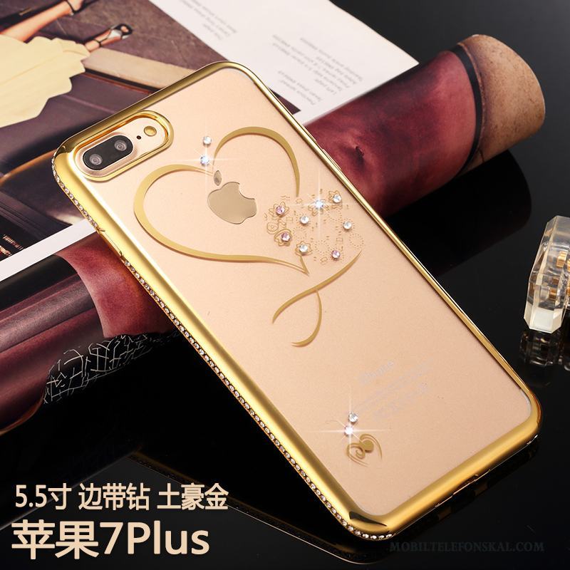 iPhone 7 Plus Lyxiga Mjuk Transparent Rosa Guld Skal Fodral Strass