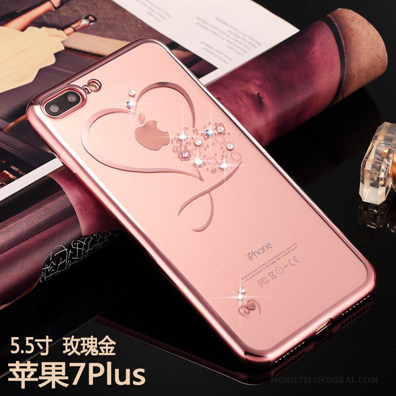 iPhone 7 Plus Lyxiga Mjuk Transparent Rosa Guld Skal Fodral Strass