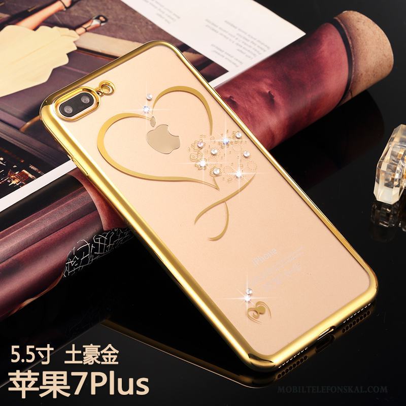 iPhone 7 Plus Lyxiga Mjuk Transparent Rosa Guld Skal Fodral Strass