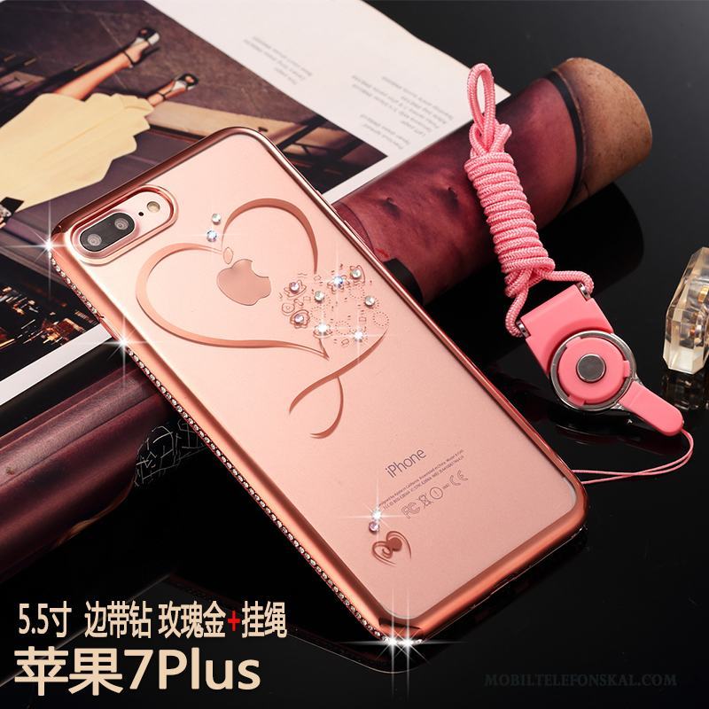 iPhone 7 Plus Lyxiga Mjuk Transparent Rosa Guld Skal Fodral Strass