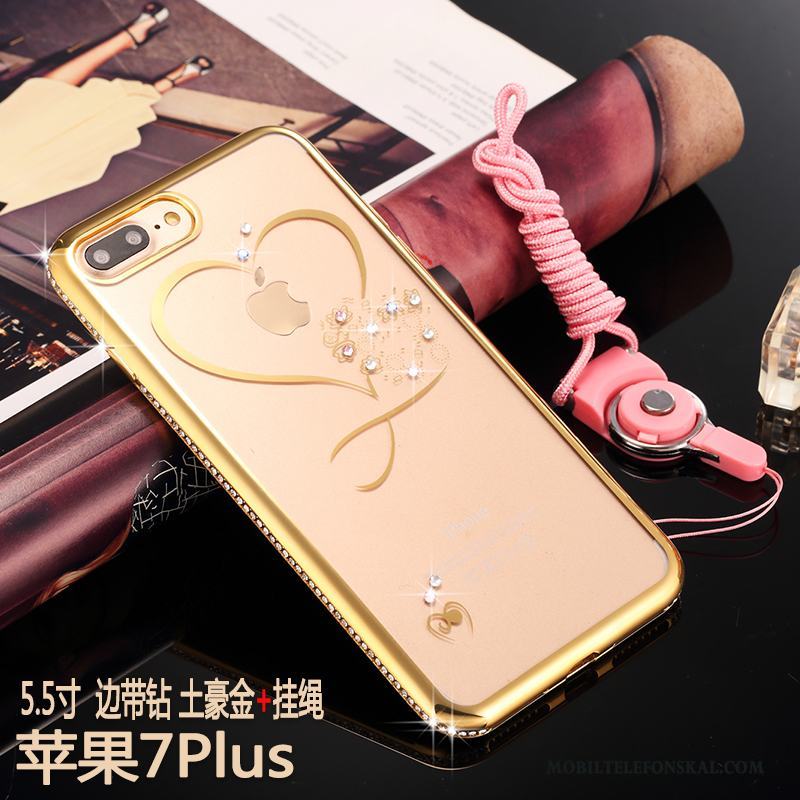 iPhone 7 Plus Lyxiga Mjuk Transparent Rosa Guld Skal Fodral Strass