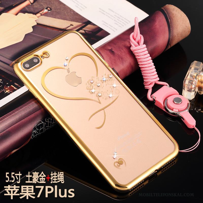 iPhone 7 Plus Lyxiga Mjuk Transparent Rosa Guld Skal Fodral Strass