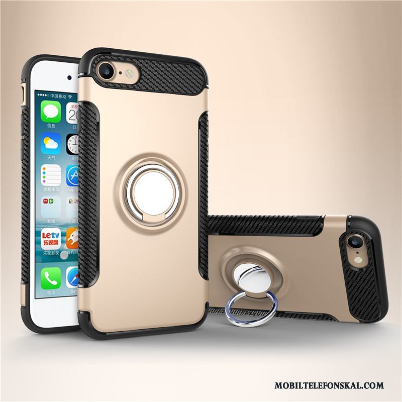 iPhone 7 Plus Silikon All Inclusive Ring Metall Skal Röd Telefon