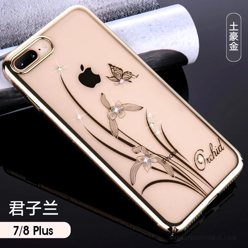 iPhone 7 Plus Skal All Inclusive Fallskydd Hängsmycken Elegant Transparent Strass Guld