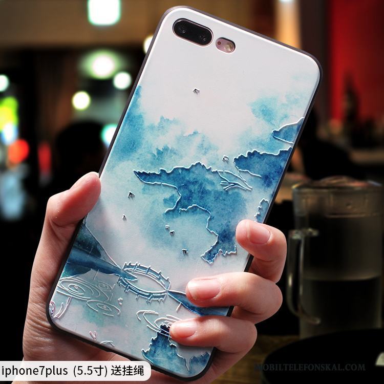 iPhone 7 Plus Skal Silikon Hängsmycken Grön Kinesisk Stil Elegant Blå Fodral