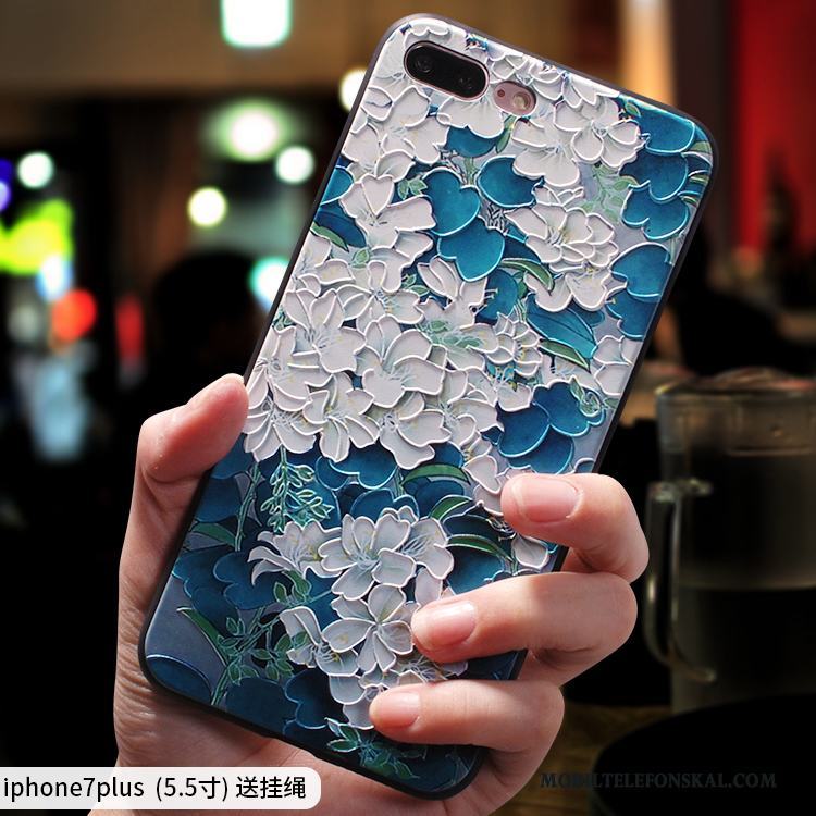 iPhone 7 Plus Skal Silikon Hängsmycken Grön Kinesisk Stil Elegant Blå Fodral