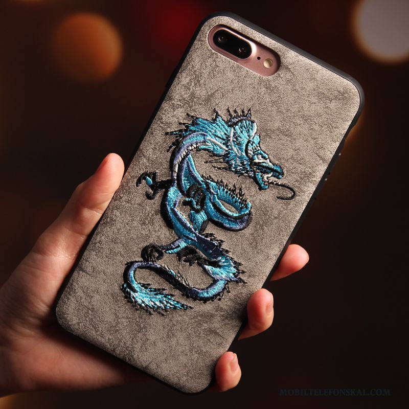 iPhone 7 Skal Broderi Skydd All Inclusive Fallskydd Kinesisk Drake Kreativa Grå