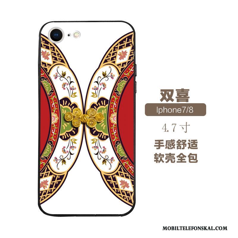 iPhone 7 Skal Mjuk Etnisk Fodral Röd Kinesisk Stil Lättnad Konst