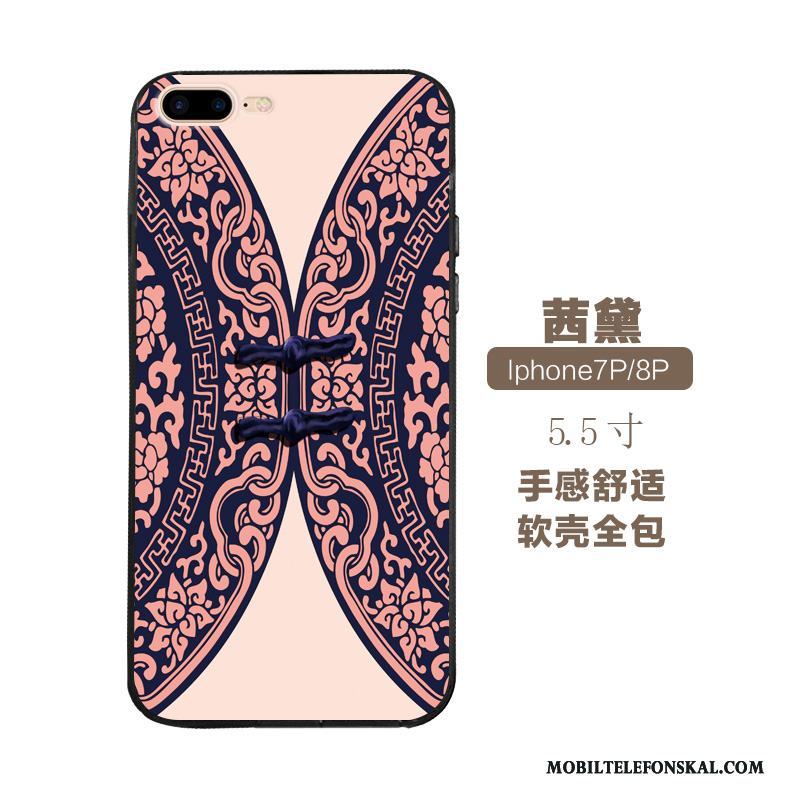 iPhone 7 Skal Mjuk Etnisk Fodral Röd Kinesisk Stil Lättnad Konst