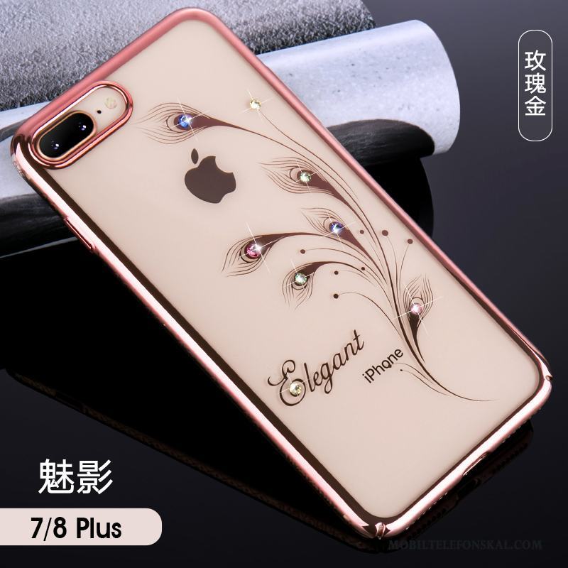 iPhone 8 Plus Lyxiga Rosa Guld Skal Telefon Plating Hård Strass Fallskydd