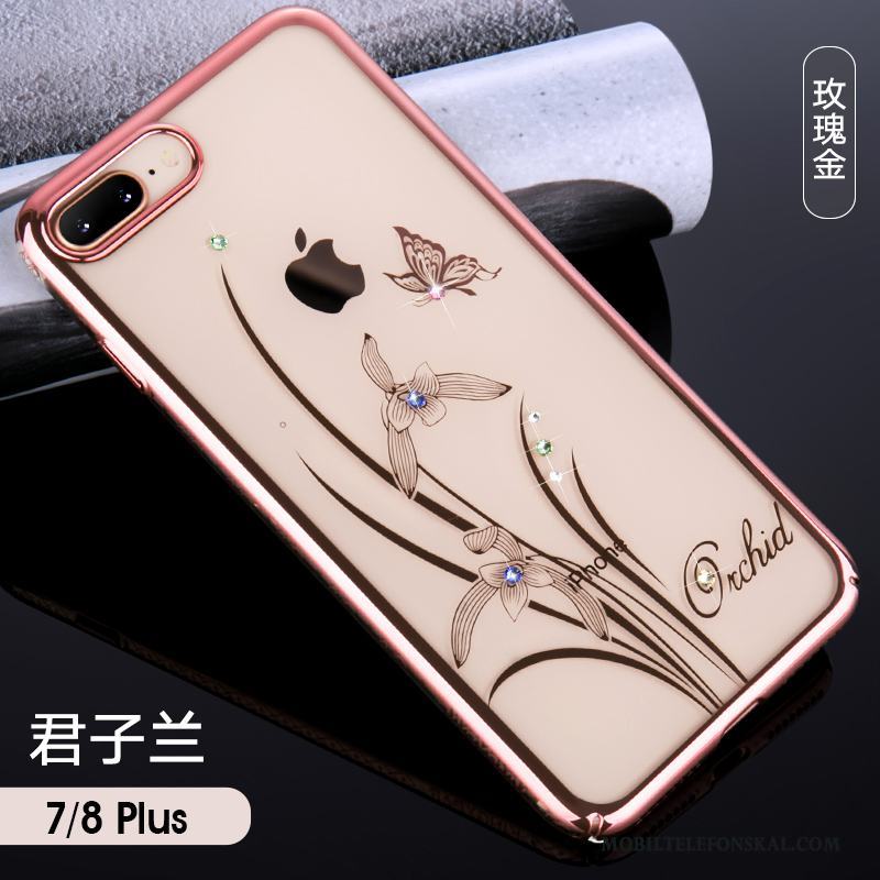 iPhone 8 Plus Lyxiga Rosa Guld Skal Telefon Plating Hård Strass Fallskydd