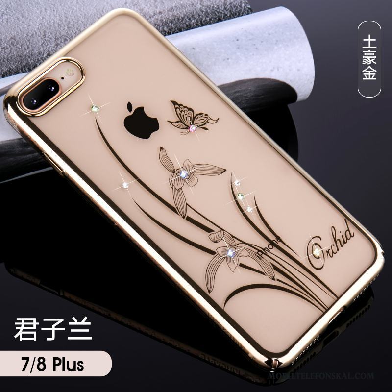 iPhone 8 Plus Lyxiga Rosa Guld Skal Telefon Plating Hård Strass Fallskydd