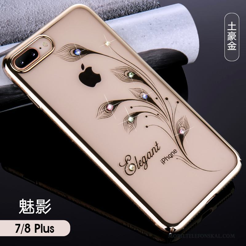 iPhone 8 Plus Lyxiga Rosa Guld Skal Telefon Plating Hård Strass Fallskydd