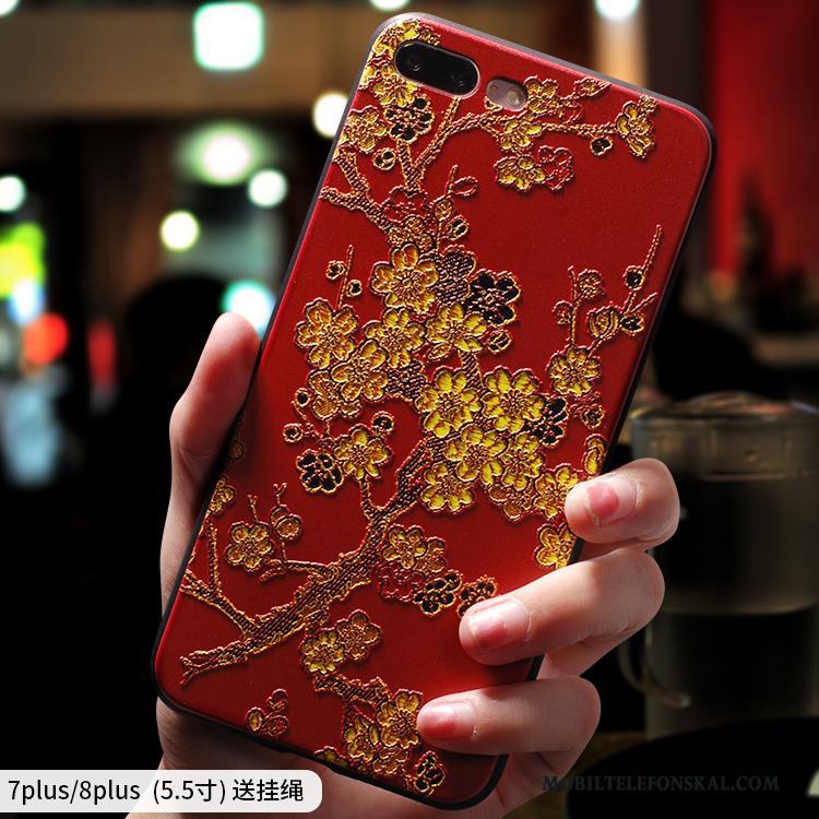 iPhone 8 Plus Personlighet Kinesisk Stil Silikon Röd Skal Telefon Kreativa Fallskydd