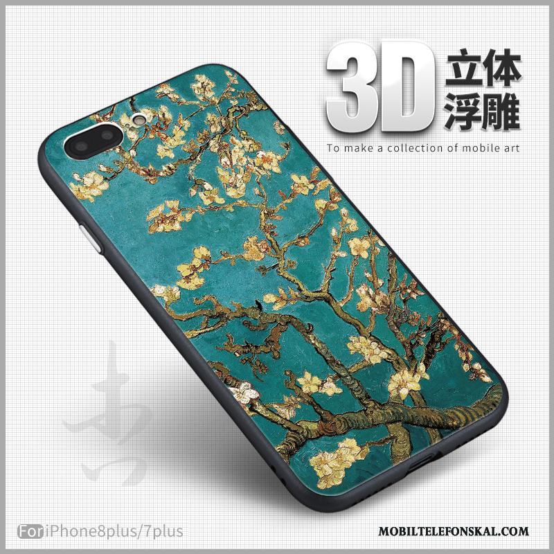 iPhone 8 Plus Skal Målade Lättnad Retro Blå Mjuk Silikon Konst