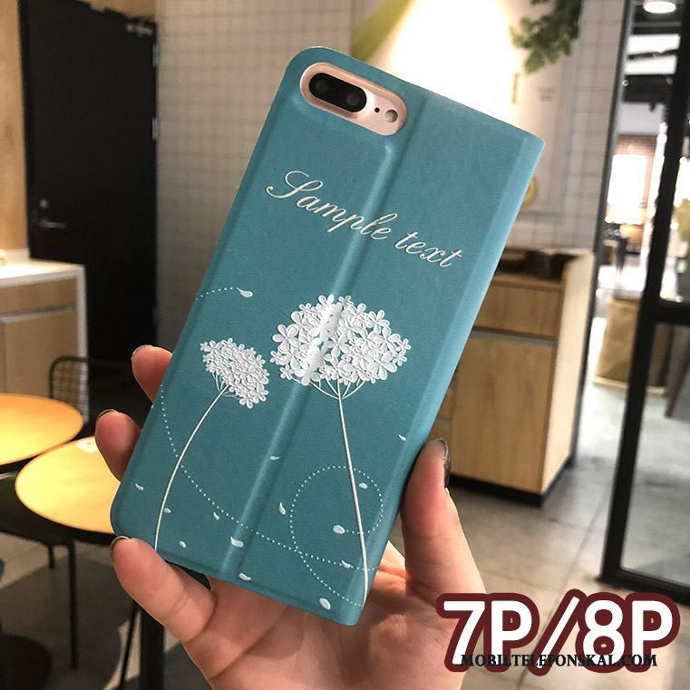 iPhone 8 Plus Skal Rosa Täcka Kreativa Fodral Läderfodral Blommig Skydd