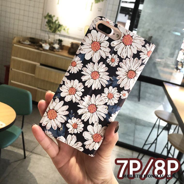 iPhone 8 Plus Skal Rosa Täcka Kreativa Fodral Läderfodral Blommig Skydd