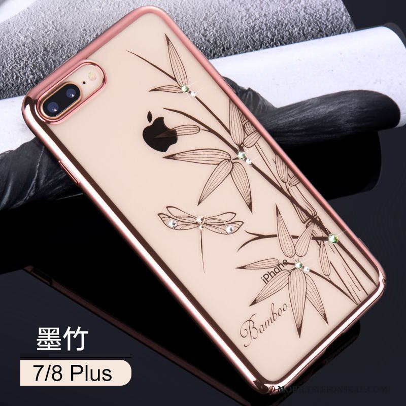 iPhone 8 Plus Strass Transparent All Inclusive Fodral Blå Elegant Skal Telefon