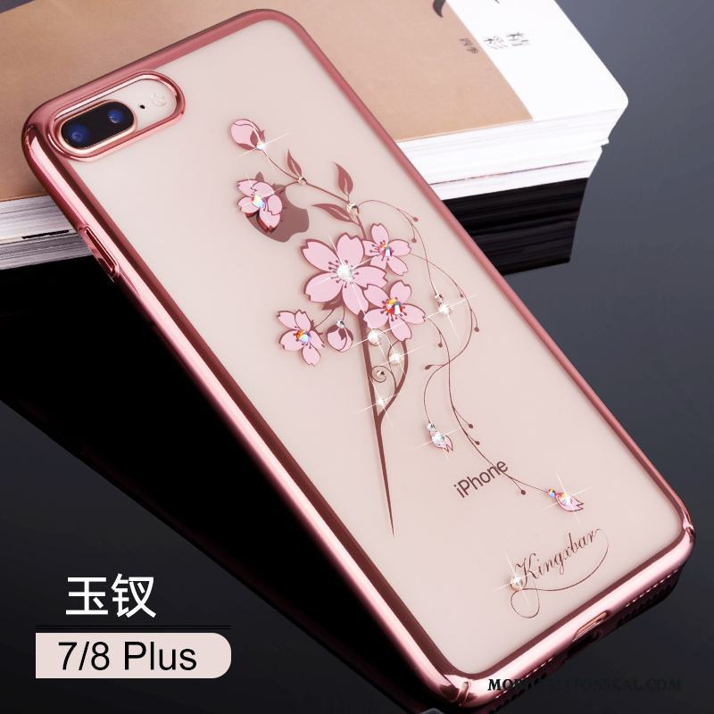 iPhone 8 Plus Strass Transparent All Inclusive Fodral Blå Elegant Skal Telefon