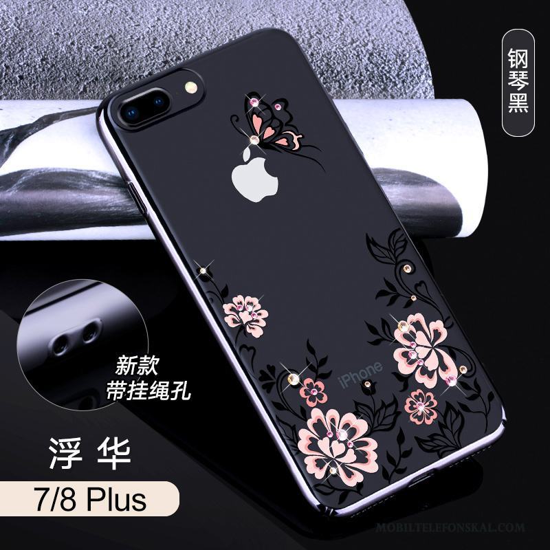 iPhone 8 Plus Strass Transparent All Inclusive Fodral Blå Elegant Skal Telefon