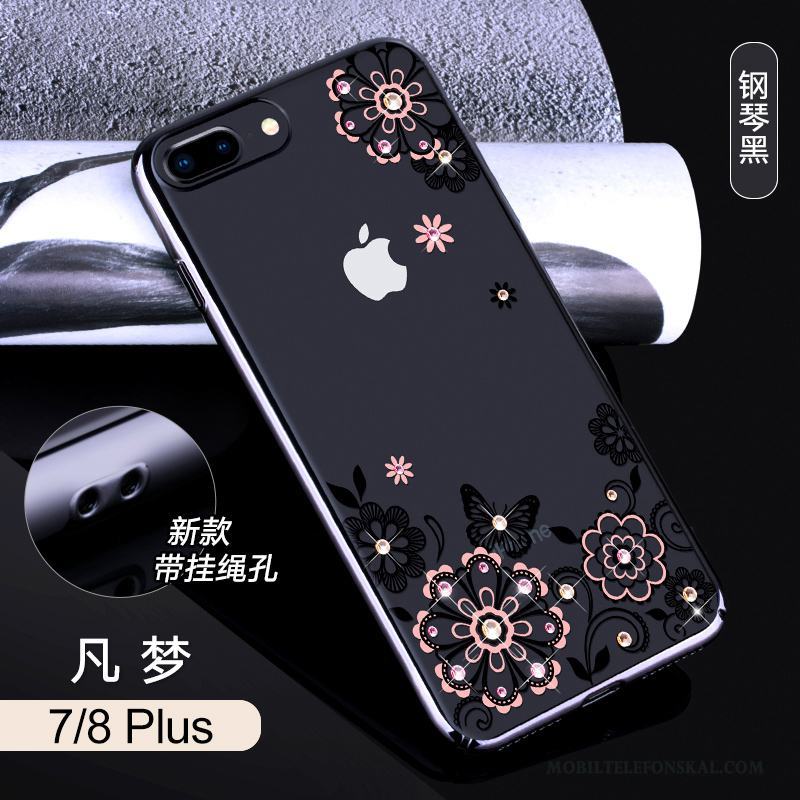 iPhone 8 Plus Strass Transparent All Inclusive Fodral Blå Elegant Skal Telefon