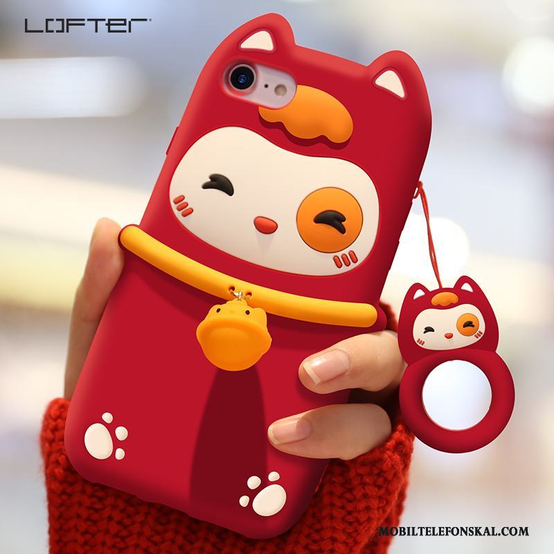 iPhone 8 Plus Vacker Katt Fallskydd Tecknat Röd Skal Telefon Rikedom