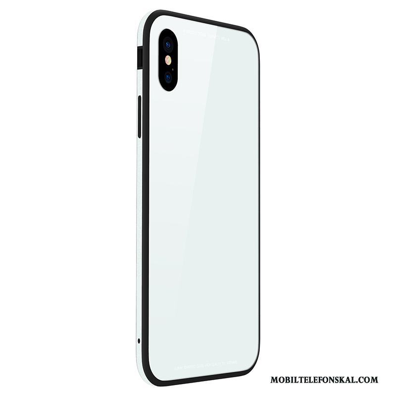 iPhone 8 Plus Vit Metall Skal Telefon Fodral Härdat Glas Fallskydd Mobil Telefon