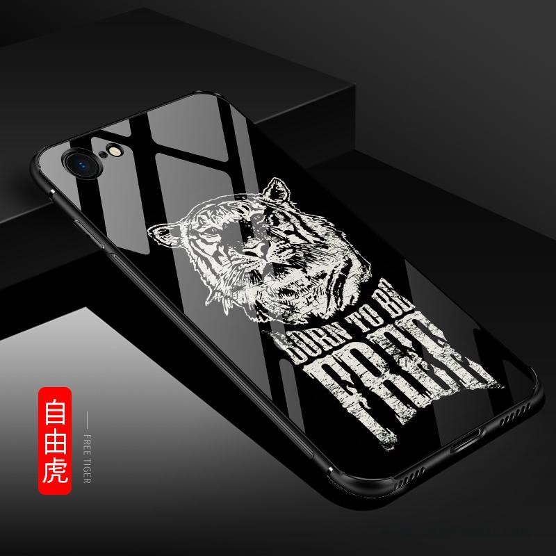 iPhone 8 Purpur Tiger Varg Härdat Glas Skal Telefon Trend Varumärke Par