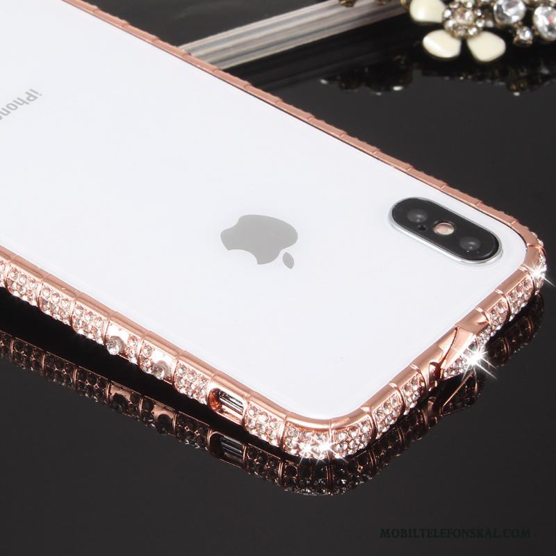 iPhone X Frame Metall Fallskydd Fodral Med Strass Guld Skal