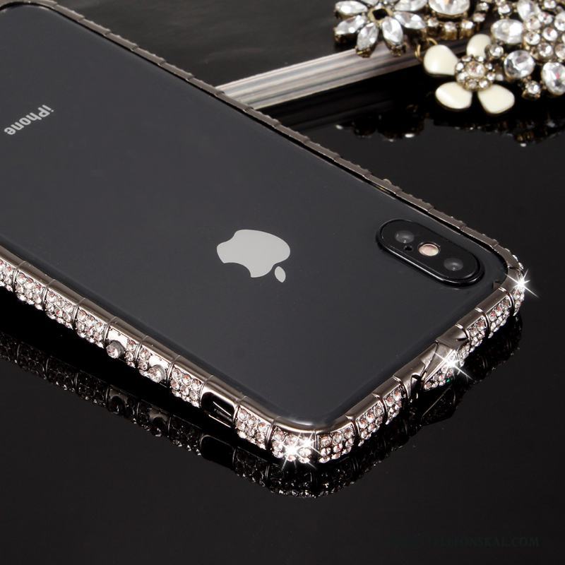 iPhone X Frame Metall Fallskydd Fodral Med Strass Guld Skal