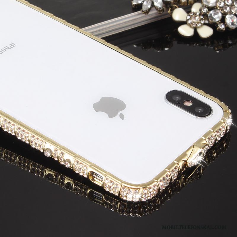 iPhone X Frame Metall Fallskydd Fodral Med Strass Guld Skal