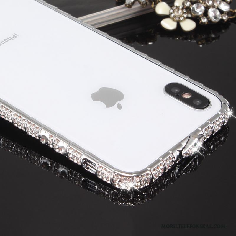 iPhone X Frame Metall Fallskydd Fodral Med Strass Guld Skal