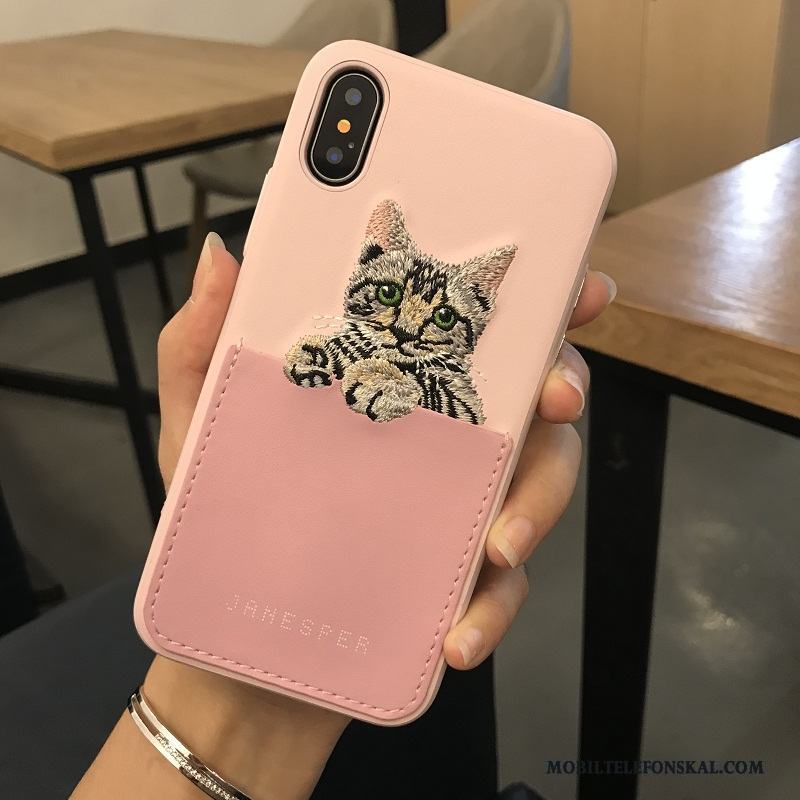 iPhone X Silikon Grön Broderi Katt Gul Skal Telefon Kvalitet