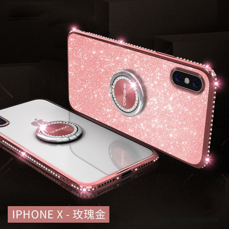 iPhone X Skal Fallskydd Silikon Hängsmycken Strass Fodral Rosa Ny